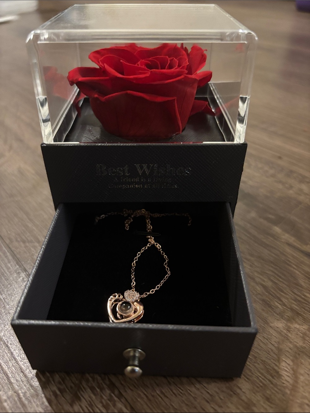 Gold Heart Necklace with Forever Rose